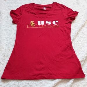 USC Trojans Red V-neck Capped sleeve t-shirt Academia University "Fight On"